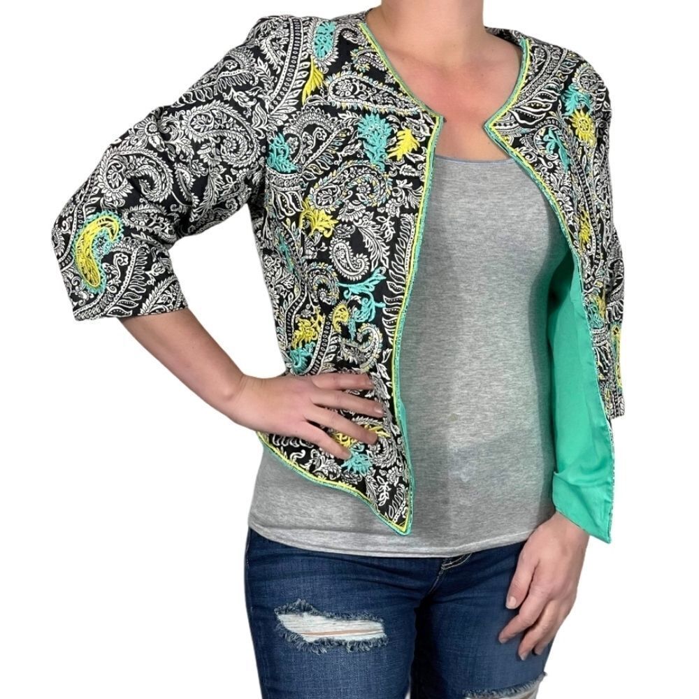 Choices White and Blue Paisley Print Blazer